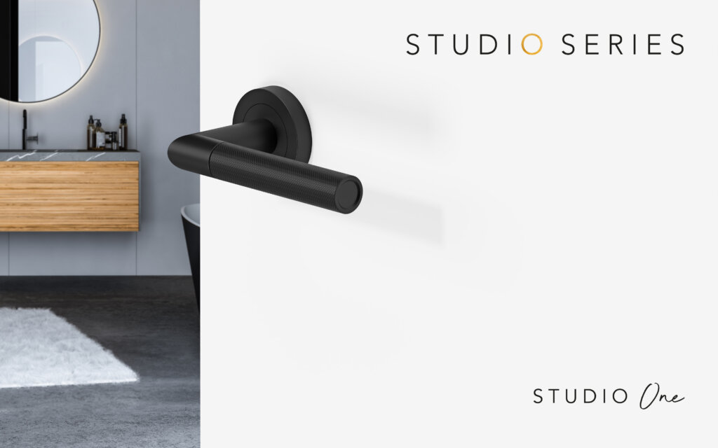 Kärcher Design Studio One door handle Malaysia — Cosmos Black luxury bathroom interior.